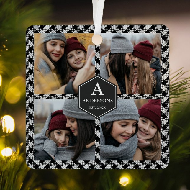 Black Buffalo Plaid Lumberjack Photo Collage Metal Tree Decoration (Creator Uploaded)