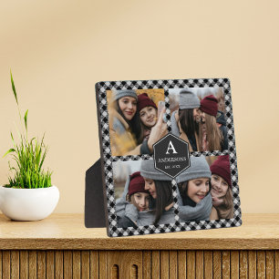 Black Buffalo Plaid Lumberjack Photo Collage Plaque
