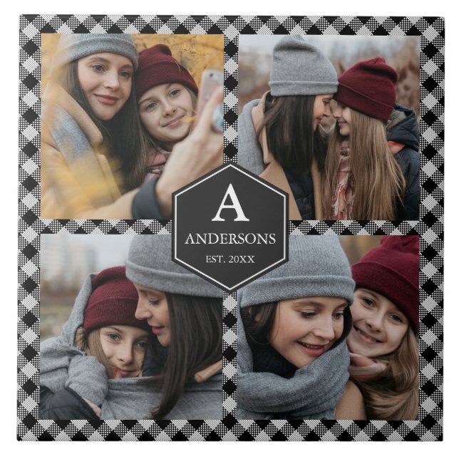 Black Buffalo Plaid Lumberjack Photo Collage Tile (Front)
