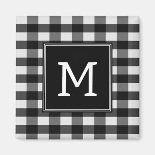 Black Buffalo Plaid Monogram Magnet