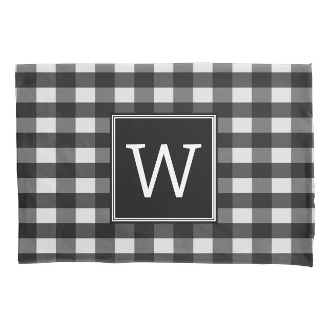 Black Buffalo Plaid Monogram Pillowcase (Front)