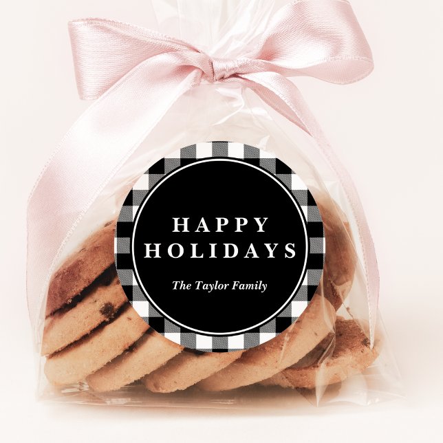 Black Buffalo Plaid Pattern Christmas Gift Classic Round Sticker (Creator Uploaded)