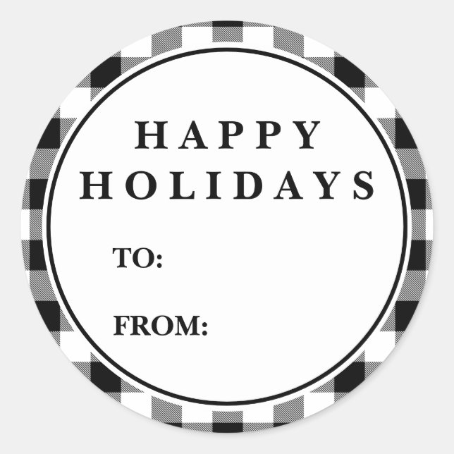 Black Buffalo Plaid Pattern Christmas Gift Name Classic Round Sticker (Front)