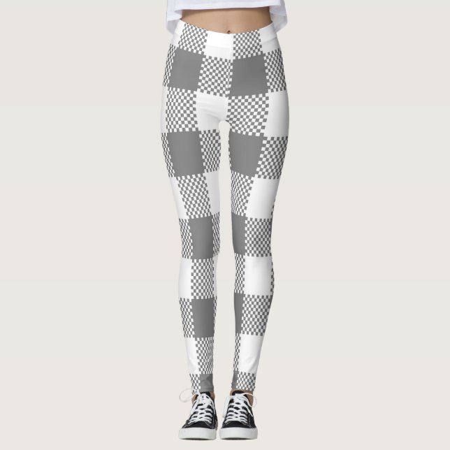 Black Buffalo Plaid Pattern Christmas Leggings  (Front)