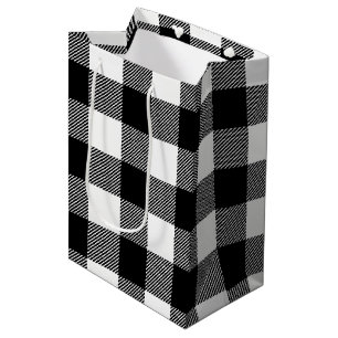 Black Buffalo Plaid Pattern Christmas Medium Gift Bag