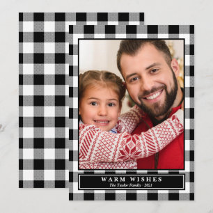 Black Buffalo Plaid Warm Wishes Vertical Photo Holiday Card