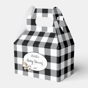 Black Buffalo Plaid with Cute Cow   Baby Shower Favour Box