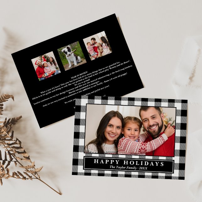 Black Buffalo Plaid Year In Review Christmas Photo Holiday Card (Creator Uploaded)
