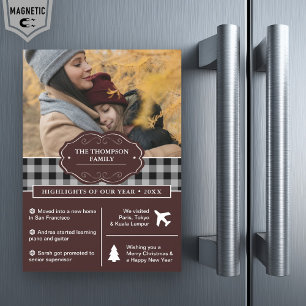 Black Buffalo Plaid Year in Review Christmas Photo Magnetic Invitation