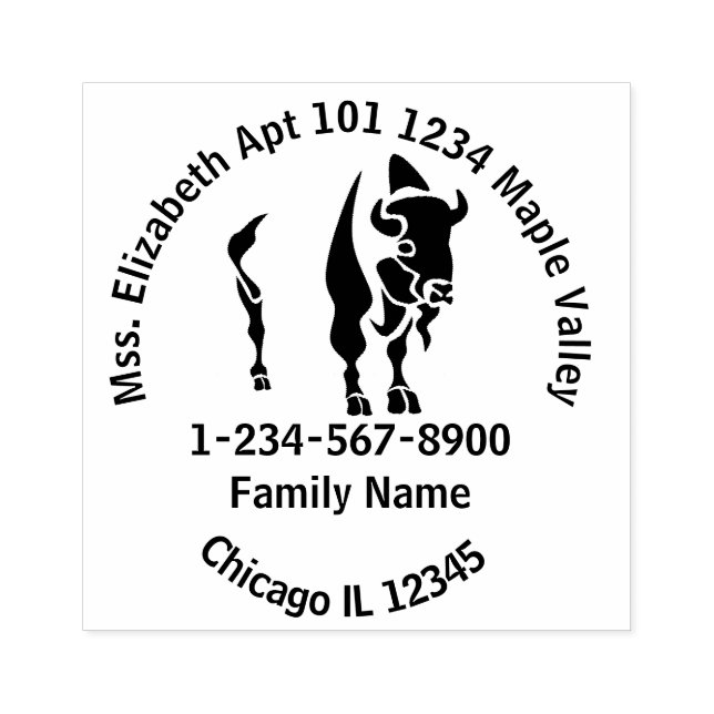 Black Buffalo Silhouette Home Contact Info Rubber Stamp (Imprint)