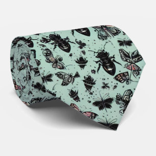 Black Bugs And Insects On A Minty Green Background Tie