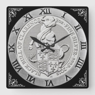 BLACK BULL OF CLARENCE COIN SQUARE WALL CLOCK