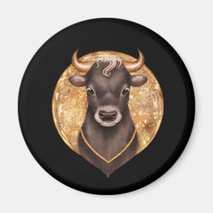 Black bull on gold, cute bull 2021, year of the ox magnet