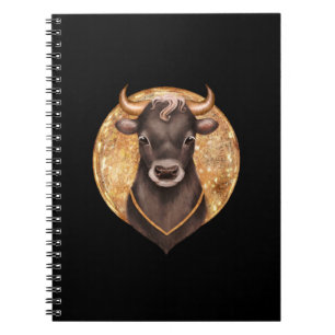 Black bull on gold, cute bull 2021, year of the ox notebook
