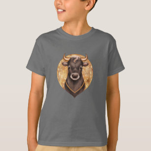 Black bull on gold, cute bull 2021, year of the ox T-Shirt