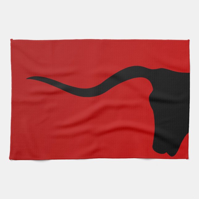 Black bull on red tea towel (Horizontal)