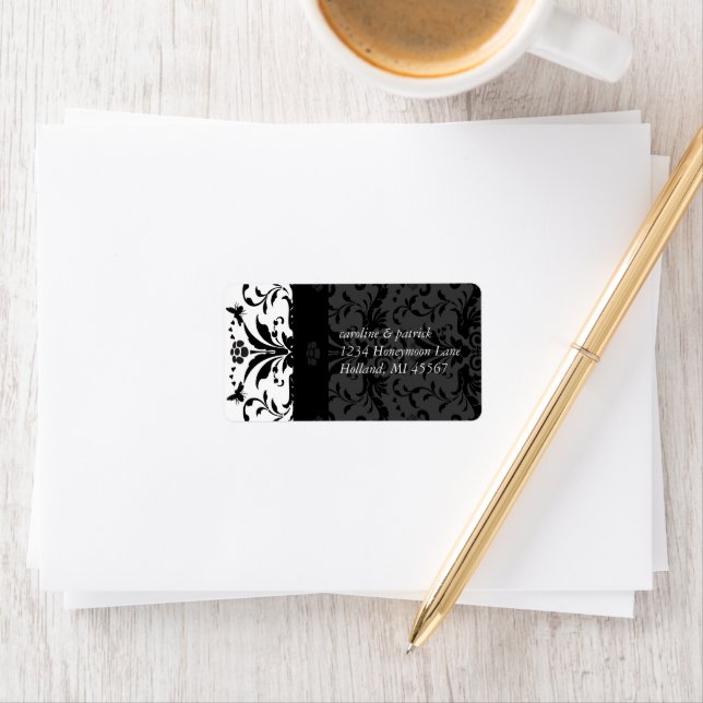Black Bumble Bee Damask  Address Labels - (Insitu)