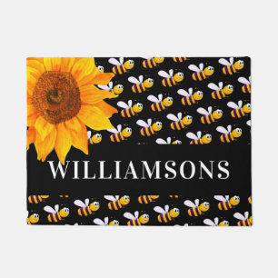 Black bumble bees sunflower family name doormat