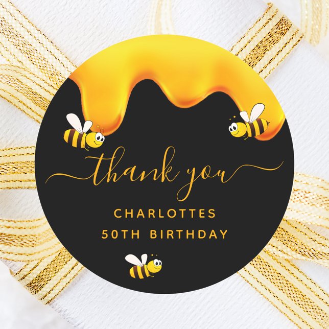 Black bumble bees sweet honey birthday thank you classic round sticker (Creator Uploaded)