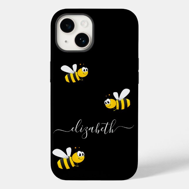 Black bumble bees yellow happy name Case-Mate iPhone case (Back)