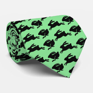 Black Bunnies Hopping Mint Green Easter Fashion Tie
