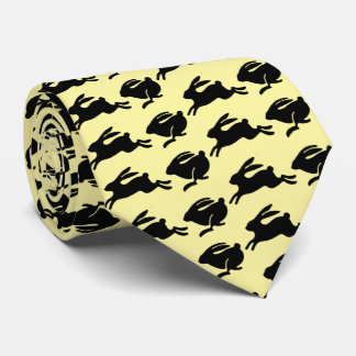Black Bunnies Hopping Pale Yellow Easter Fashion Tie