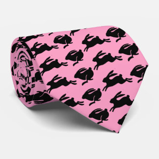 Black Bunnies Hopping Pink Easter Fashion Tie