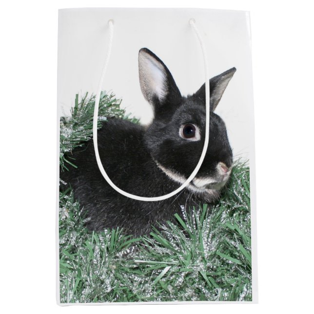 Black Bunny rabbit Christmas Medium Gift Bag (Front)