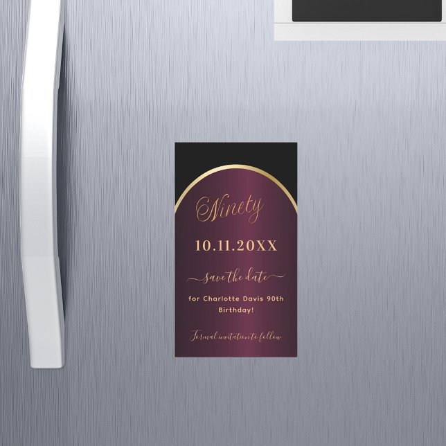 Black burgundy 90th birthday Save the Date magnet (Creator Uploaded)