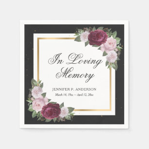 Black Burgundy Blush Gold Floral Funeral Napkins