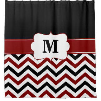 Black Burgundy chevron Monogram Shower Curtain