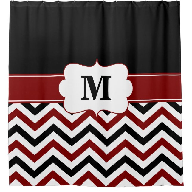 Black Burgundy chevron Monogram Shower Curtain (Front)