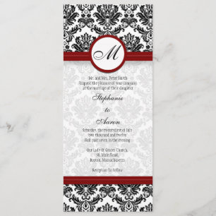 Black/Burgundy Damask Monogram Wedding Invitation