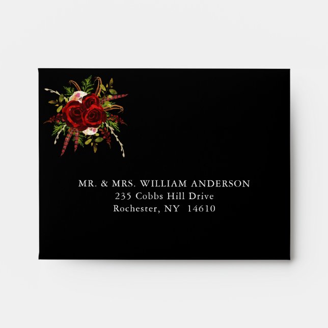 Black Burgundy Floral Boho A2 Wedding RSVP Envelope (Front)