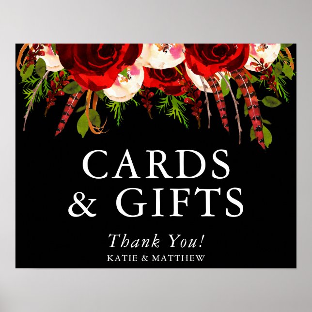 Black Burgundy Floral Boho Cards and Gifts Poster (Front)
