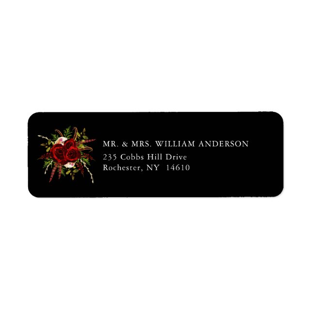 Black Burgundy Floral Boho Return Address (Front)