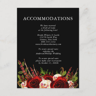 Black Burgundy Floral Boho Wedding Accommodations Enclosure Card