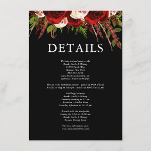 Black Burgundy Floral Boho Wedding Details Enclosure Card