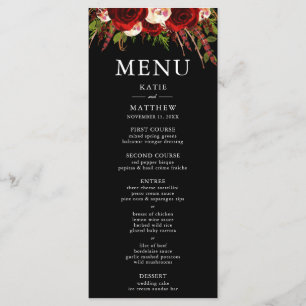 Black Burgundy Floral Boho Wedding Menu Card
