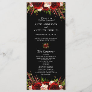Black Burgundy Floral Boho Wedding Program Programme