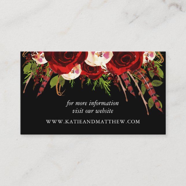 Black Burgundy Floral Boho Wedding Website Enclosure Card (Front)