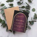 Black burgundy gold arch 70th birthday save the date<br><div class="desc">A Save the Date card for a 70th birthday party.  A black and burgundy background,  decorated with a faux gold arch. Personalise and add a date and your name. The text: Seventy and Save the Date is written with a large trendy hand lettered style script.</div>