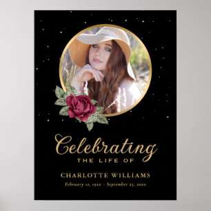 Black Burgundy Gold Floral Funeral Sign