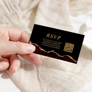 Black & Burgundy Gold Font Wedding QR Code RSVP Enclosure Card