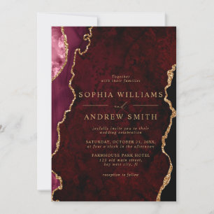Black & Burgundy Gold Modern Wedding Invitation