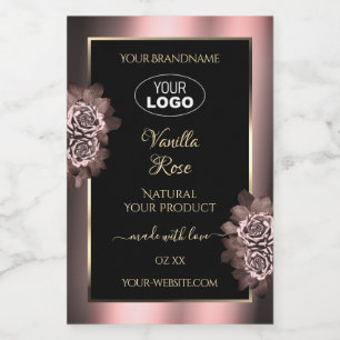Black Burgundy Gold Product Labels Pink Roses Logo