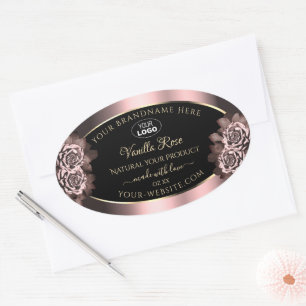 Black Burgundy Gold Product Labels Pink Roses Logo