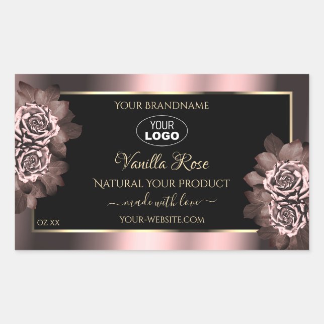 Black Burgundy Gold Product Labels Pink Roses Logo (Front)