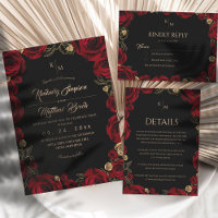 Black Burgundy⎮ Gold Rose Floral Boho Wedding