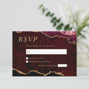 Black & Burgundy Gold Wedding RSVP Card